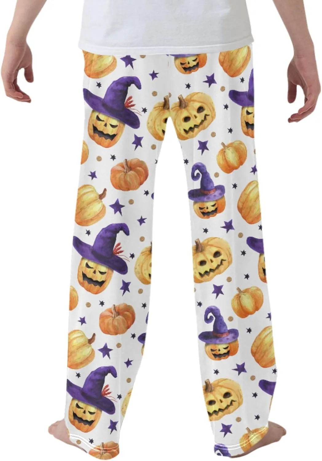 Boys' Pants Pumpkins Witch Hat Ghosts Long Bottoms Halloween Night Star Jogger Pants Elastic Waist Trousers with Pockets S