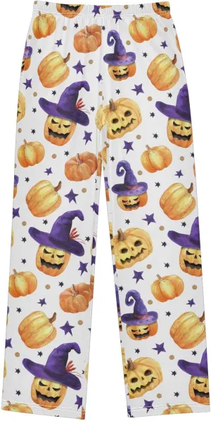 Boys' Pants Pumpkins Witch Hat Ghosts Long Bottoms Halloween Night Star Jogger Pants Elastic Waist Trousers with Pockets S