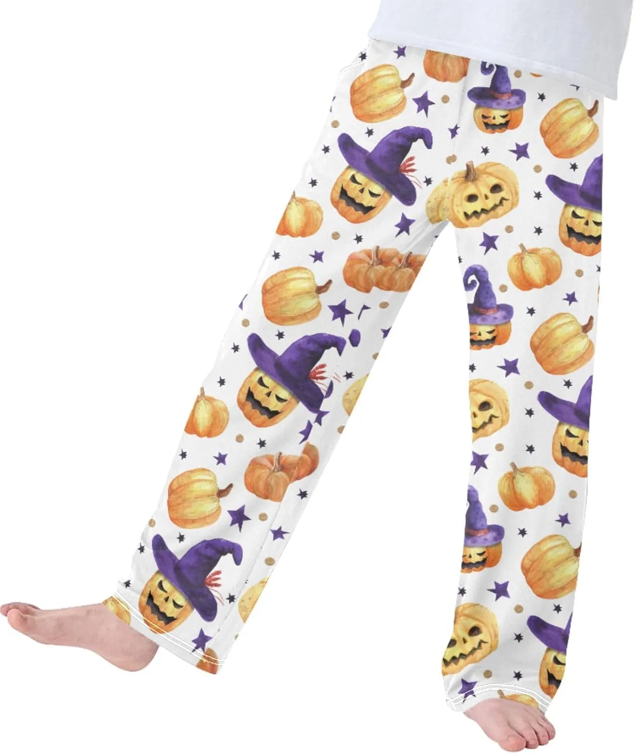 Boys' Pants Pumpkins Witch Hat Ghosts Long Bottoms Halloween Night Star Jogger Pants Elastic Waist Trousers with Pockets S