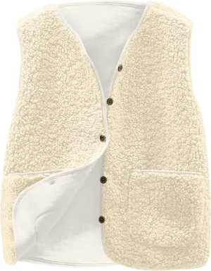 Canbebig Fleece Vest Women Soft Sleeveless Classic Fit Button Down Fuzzy Sherpa Fleece Jacket Cozy Waistcoat Outwear Pockets