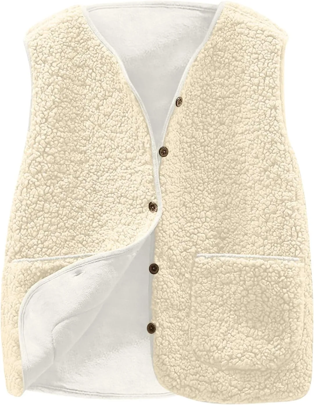 Canbebig Fleece Vest Women Soft Sleeveless Classic Fit Button Down Fuzzy Sherpa Fleece Jacket Cozy Waistcoat Outwear Pockets