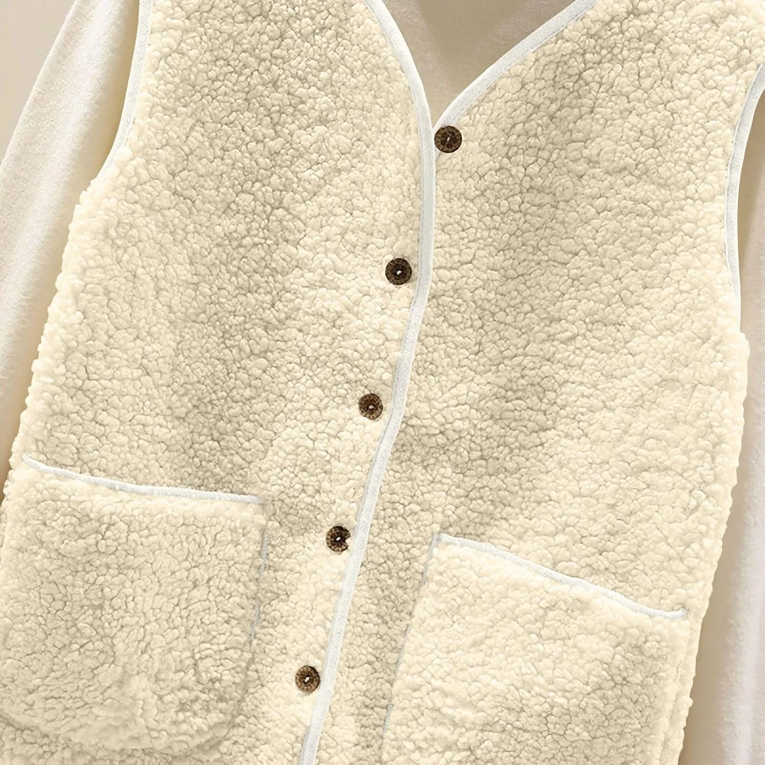 Canbebig Fleece Vest Women Soft Sleeveless Classic Fit Button Down Fuzzy Sherpa Fleece Jacket Cozy Waistcoat Outwear Pockets