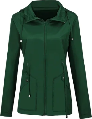 Canbebig Women Lightweight Waterproof Rain Jacket Hooded Drawstring Raincoats Active Outdoor Travel Hiking Windbreaker Pocket