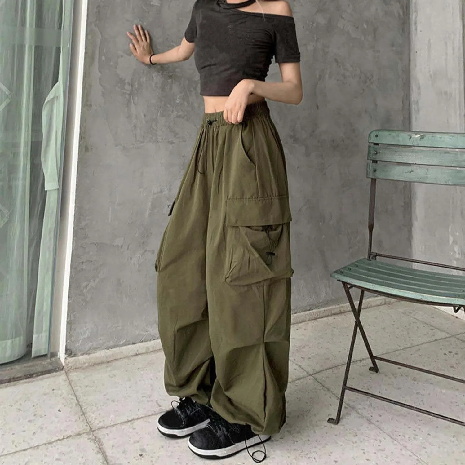 Cargo Pants Women Y2k Baggy Pants Low Waist Parachute Pants Joggers Cargo Sweatpants with Pockets Hippie Pants Y2k Streetwear