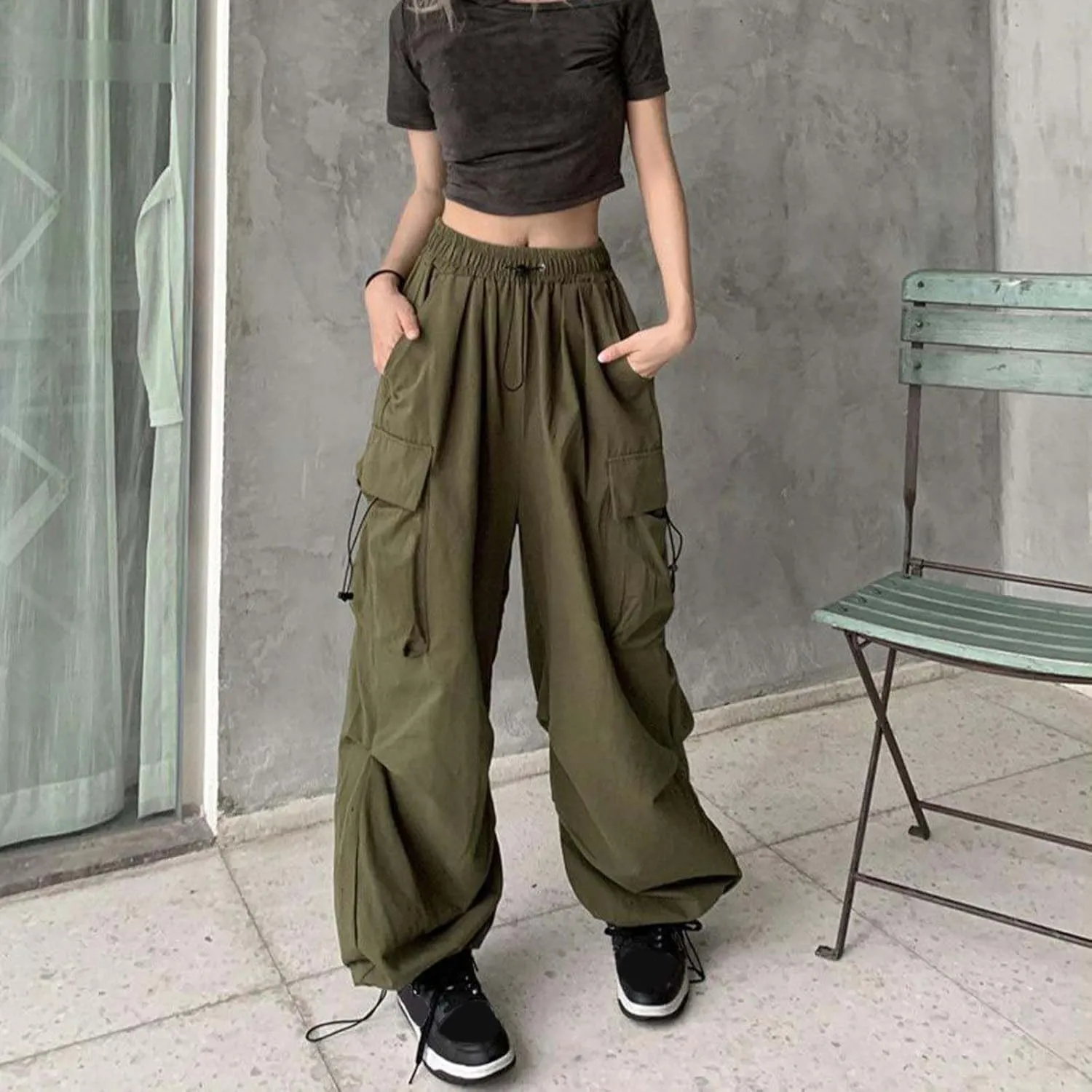 Cargo Pants Women Y2k Baggy Pants Low Waist Parachute Pants Joggers Cargo Sweatpants with Pockets Hippie Pants Y2k Streetwear