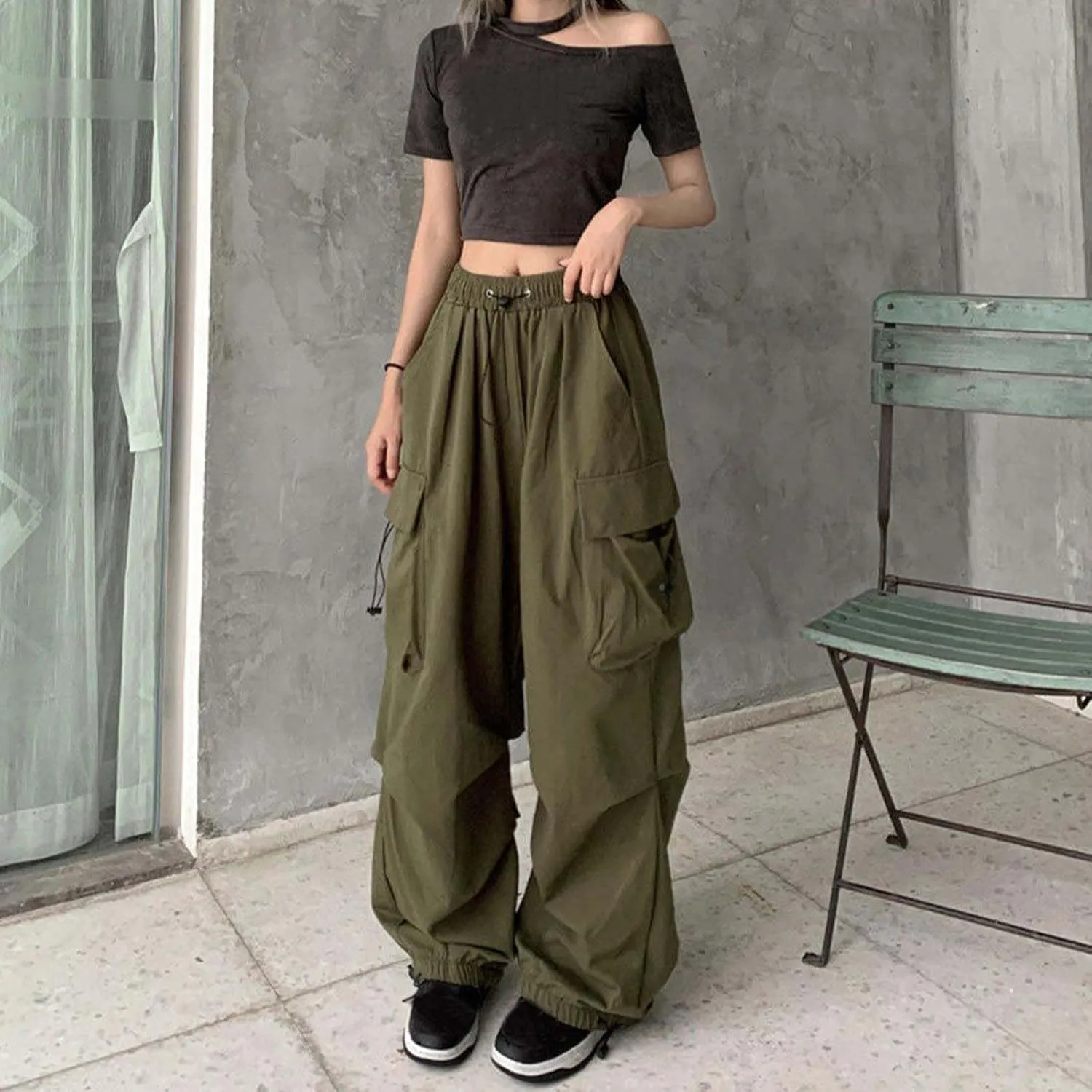 Cargo Pants Women Y2k Baggy Pants Low Waist Parachute Pants Joggers Cargo Sweatpants with Pockets Hippie Pants Y2k Streetwear