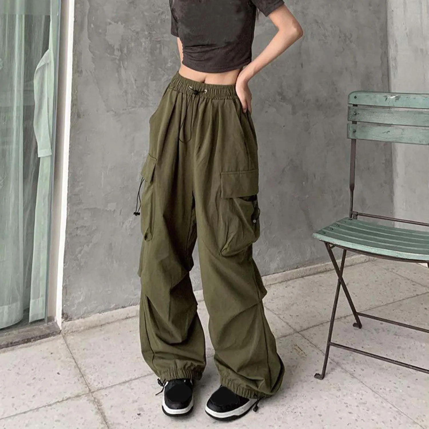Cargo Pants Women Y2k Baggy Pants Low Waist Parachute Pants Joggers Cargo Sweatpants with Pockets Hippie Pants Y2k Streetwear