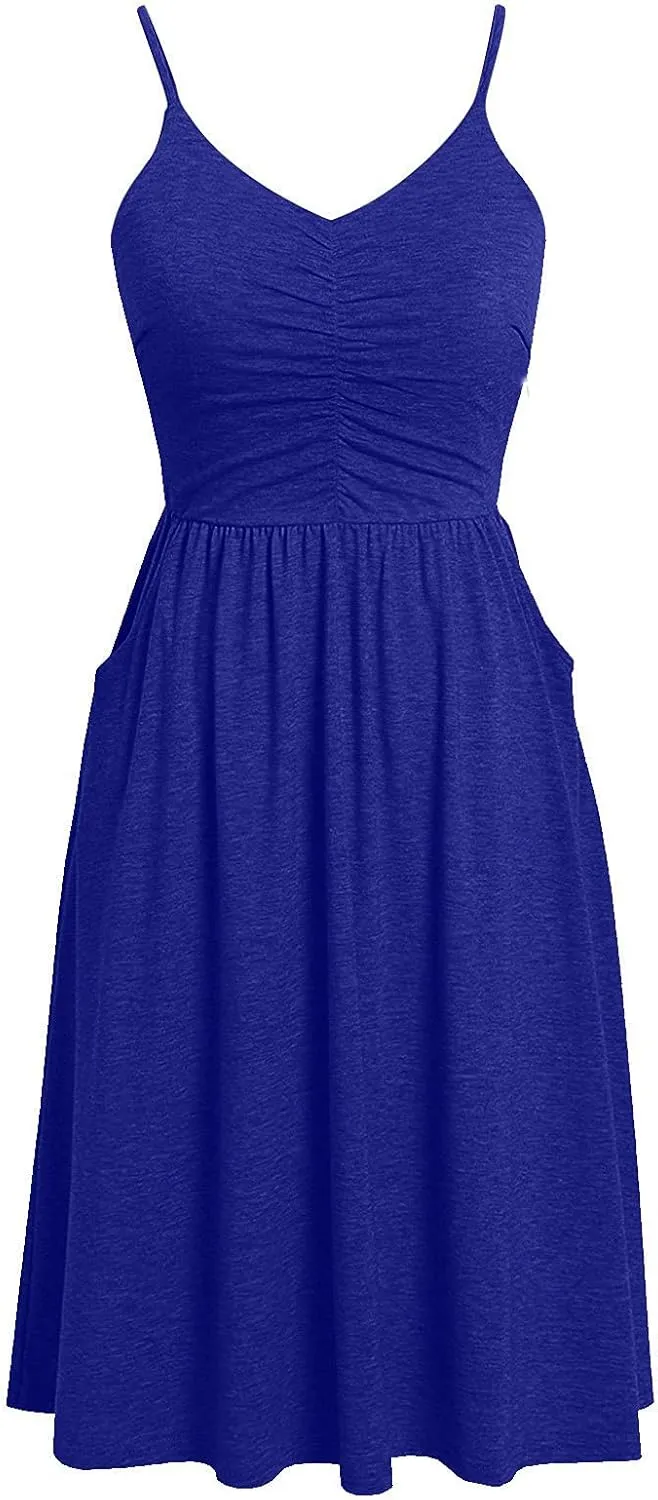 Casual Dresses for Women Spaghetti Strap Dress Sleeveless Dresses with Pockets Flowy Swing Shift Dresses Print Dress
