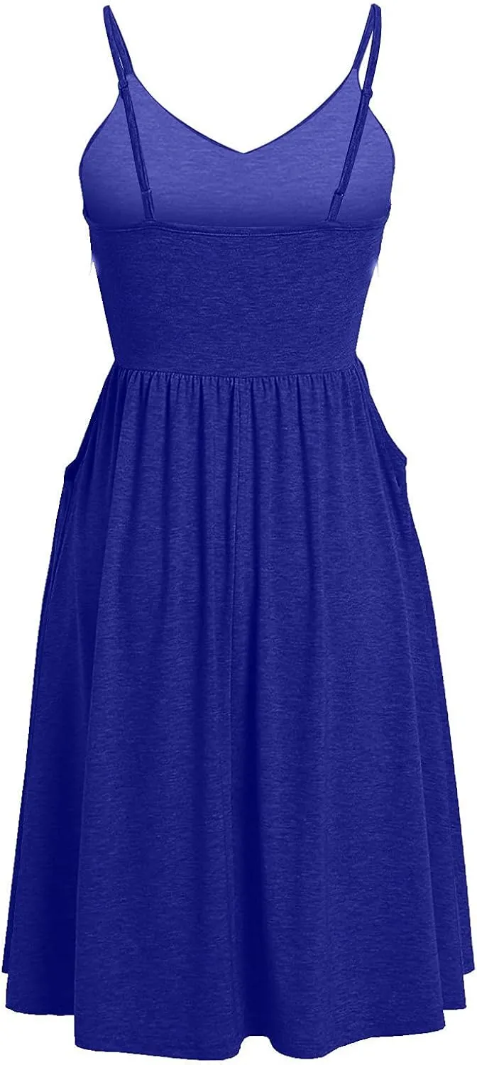 Casual Dresses for Women Spaghetti Strap Dress Sleeveless Dresses with Pockets Flowy Swing Shift Dresses Print Dress