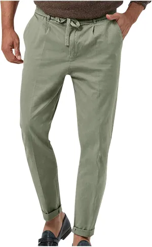 Casual Pants for Men Stretch Dress Pants Khaki Slim Fit Pants Solid Drawstring Waist Pants Golf Pants with Pockets