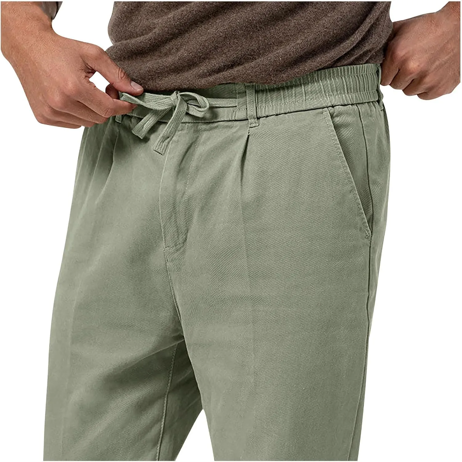Casual Pants for Men Stretch Dress Pants Khaki Slim Fit Pants Solid Drawstring Waist Pants Golf Pants with Pockets