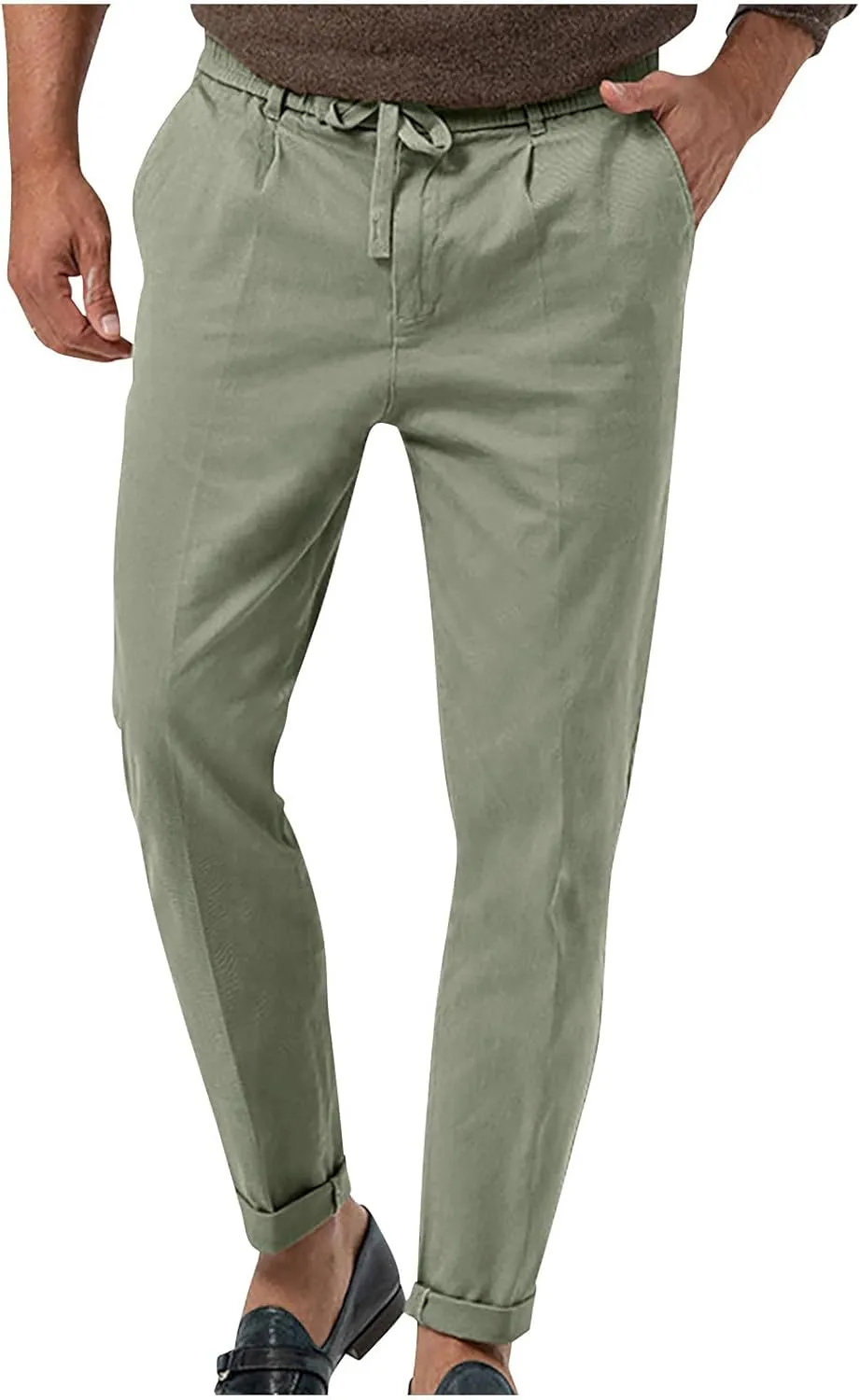 Casual Pants for Men Stretch Dress Pants Khaki Slim Fit Pants Solid Drawstring Waist Pants Golf Pants with Pockets