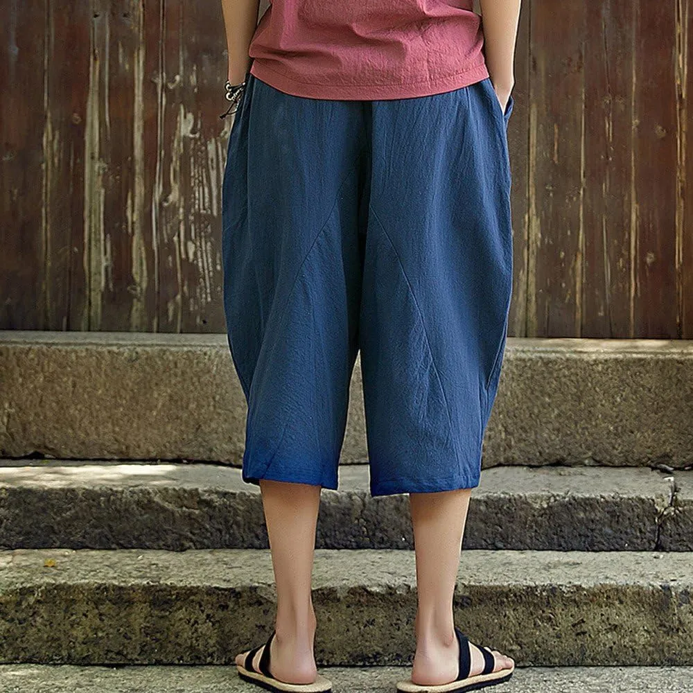 Casual Pants for Mens Linen Pants Relaxed-Fit Beach Trousers Summer Yoga Pants Drawstring Elastic Waist Pants
