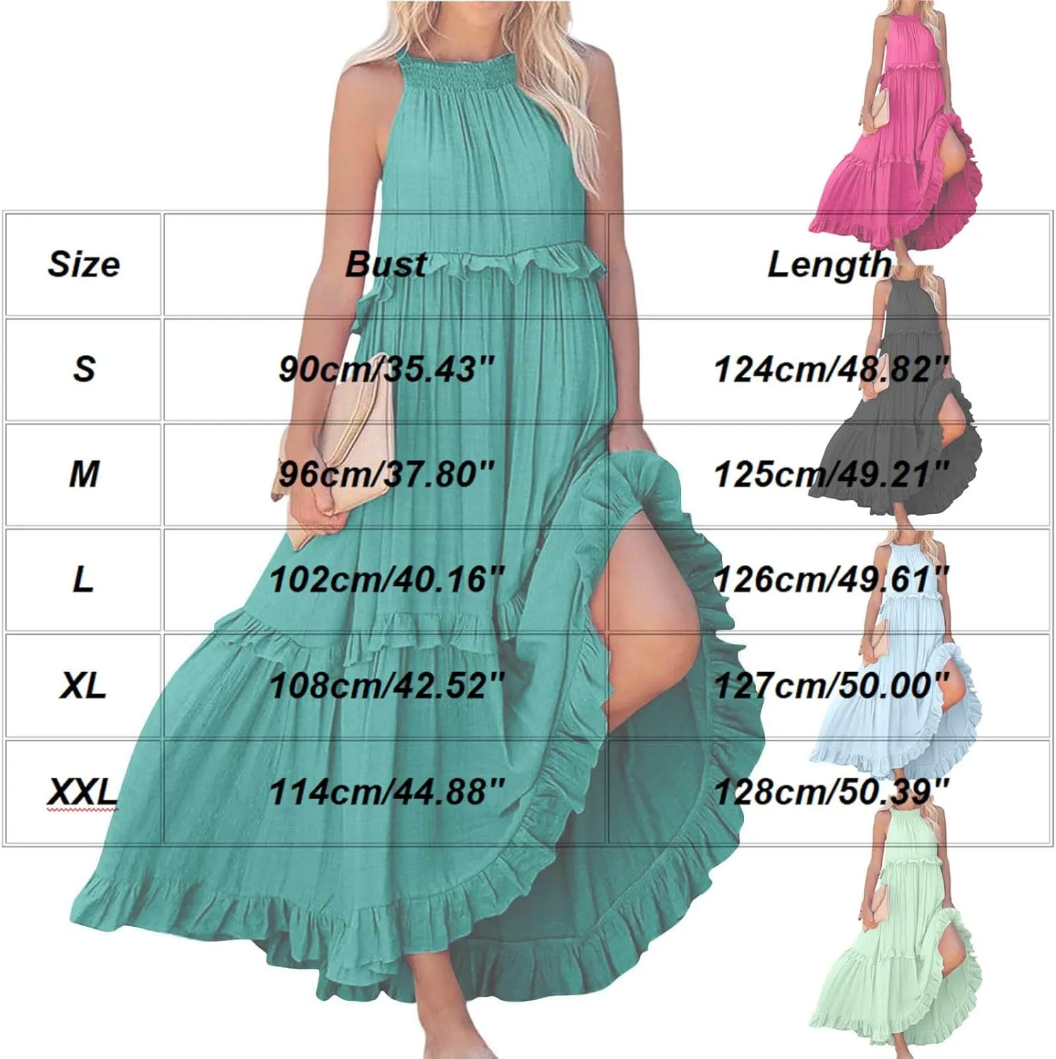 Casual Summer Dresses for Women Loose Round Neck Sleeveless Solid Color Sundress Fashion Pleated Long Maxi Dress