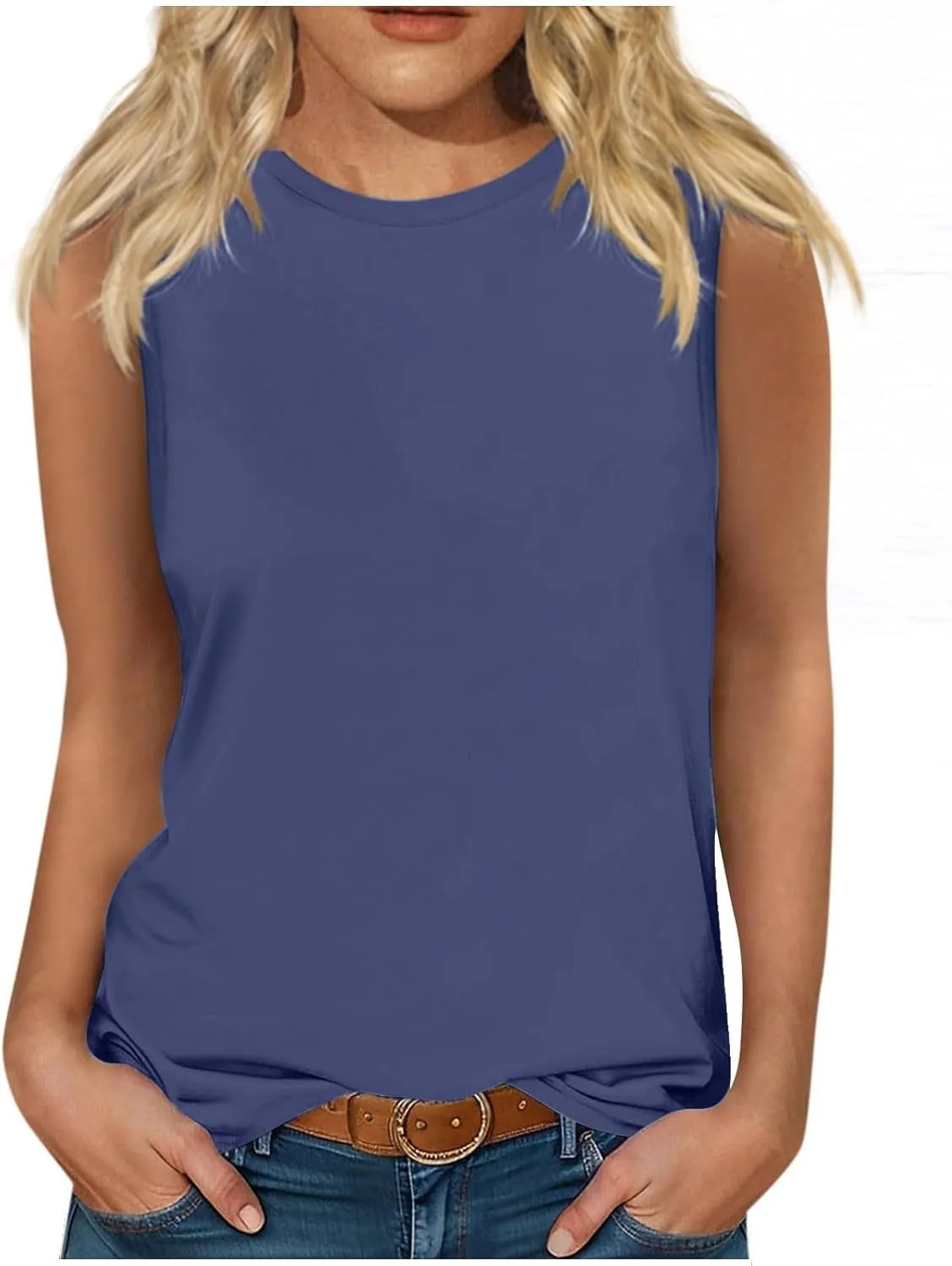 Casual Tank Tops for Women Fashion Fitted Slim Tanks Sleeveless Crew Neck T Shirts Trendy Summer Classic Blouse