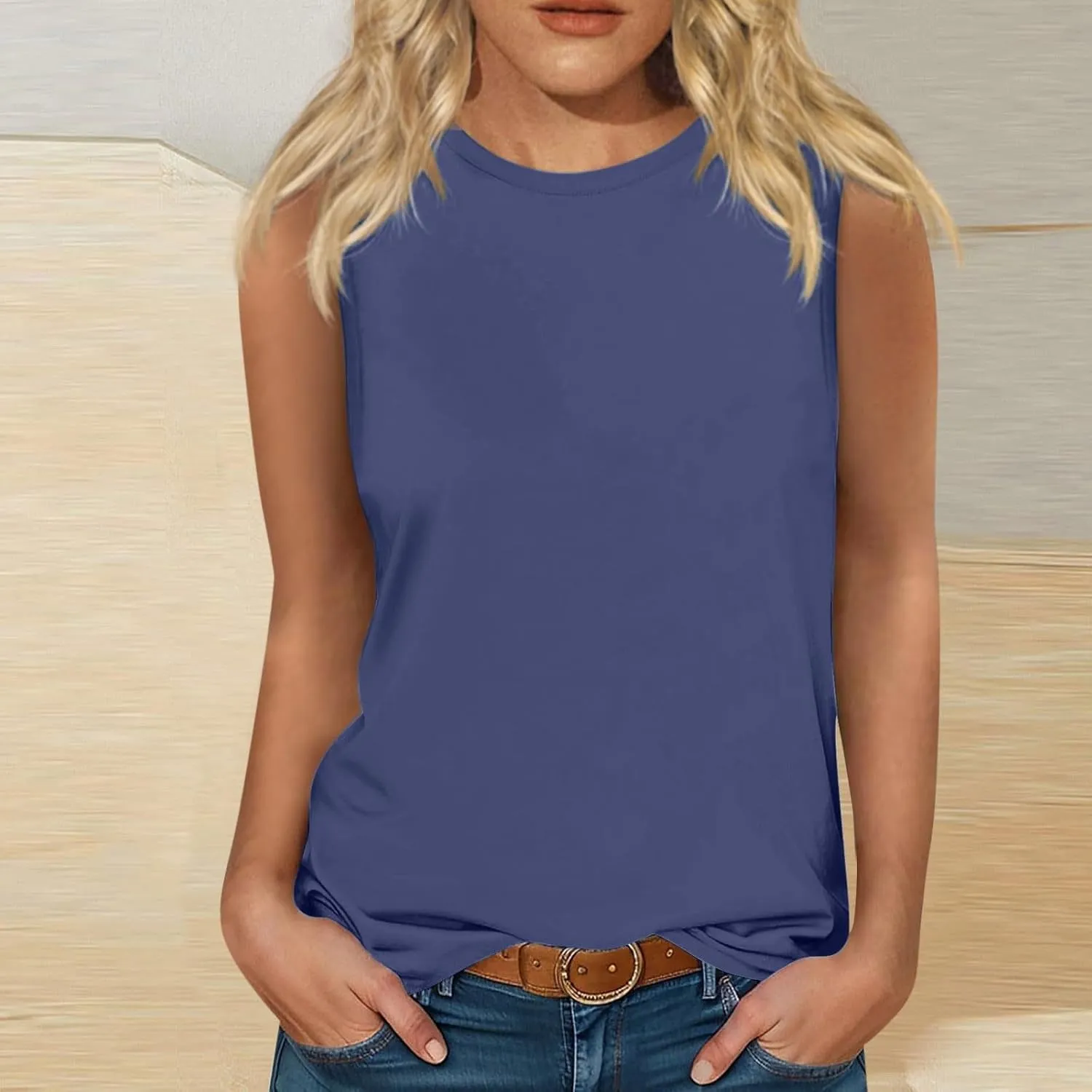 Casual Tank Tops for Women Fashion Fitted Slim Tanks Sleeveless Crew Neck T Shirts Trendy Summer Classic Blouse
