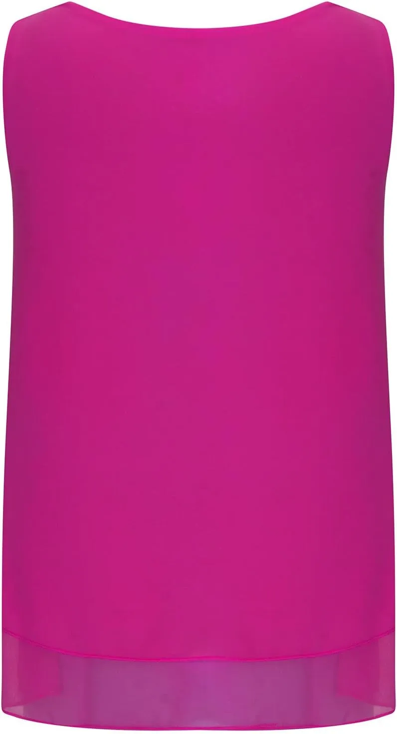 Chiffon Tank Tops for Women Summer Sleeveless Double Layer Ruffle Hem Shirts Casual Plus Size Loose Fit Solid Blouse