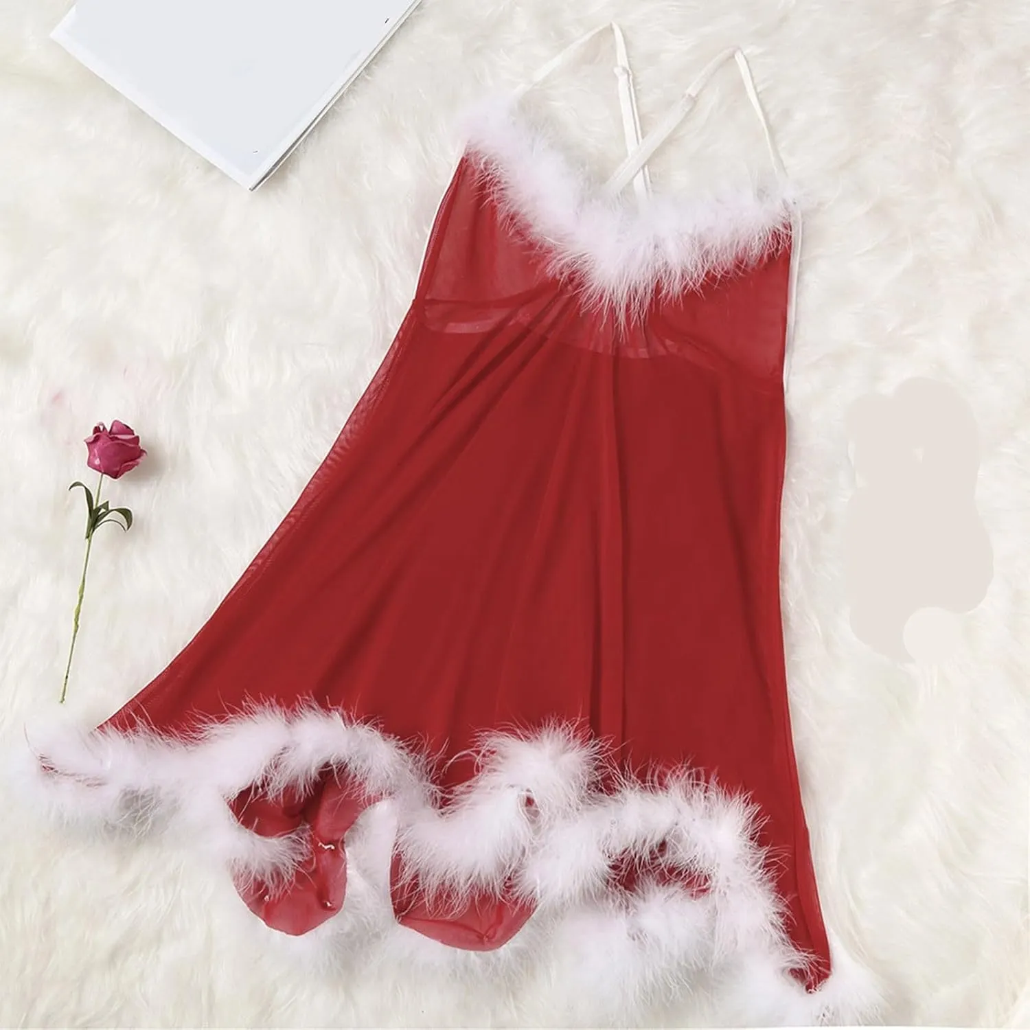 Christmas Lingerie for Women Sexy Santa Lace Bodysuits One Piece Teddy Babydoll Mesh Chemise V Neck Lingerie Dresses