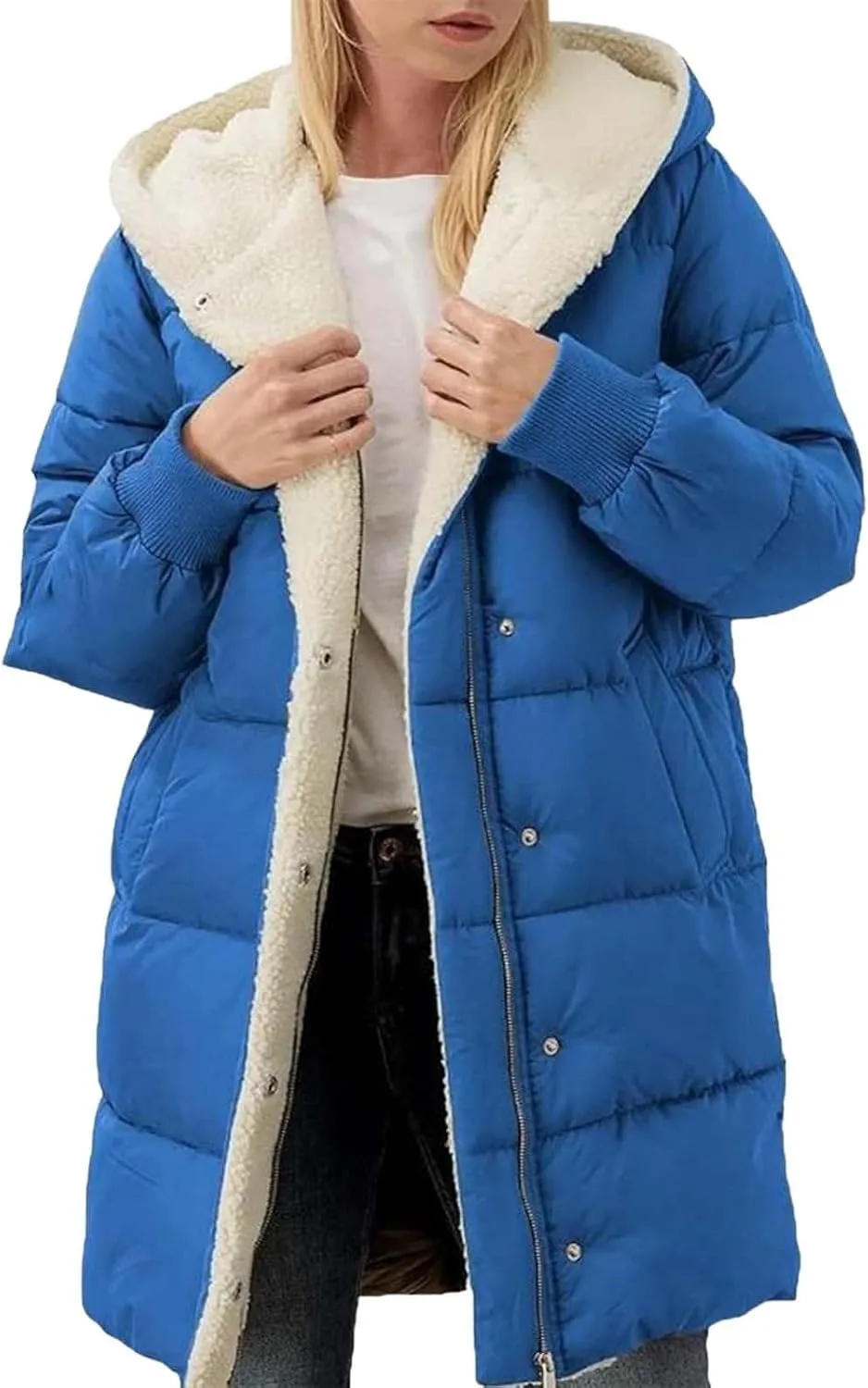 Coat Parka Jacket Xs-Xxl Fleece Lined Long Sleeve Outwear Full Zipper Solid Coat Winter Warm Women Long Quilted Coat