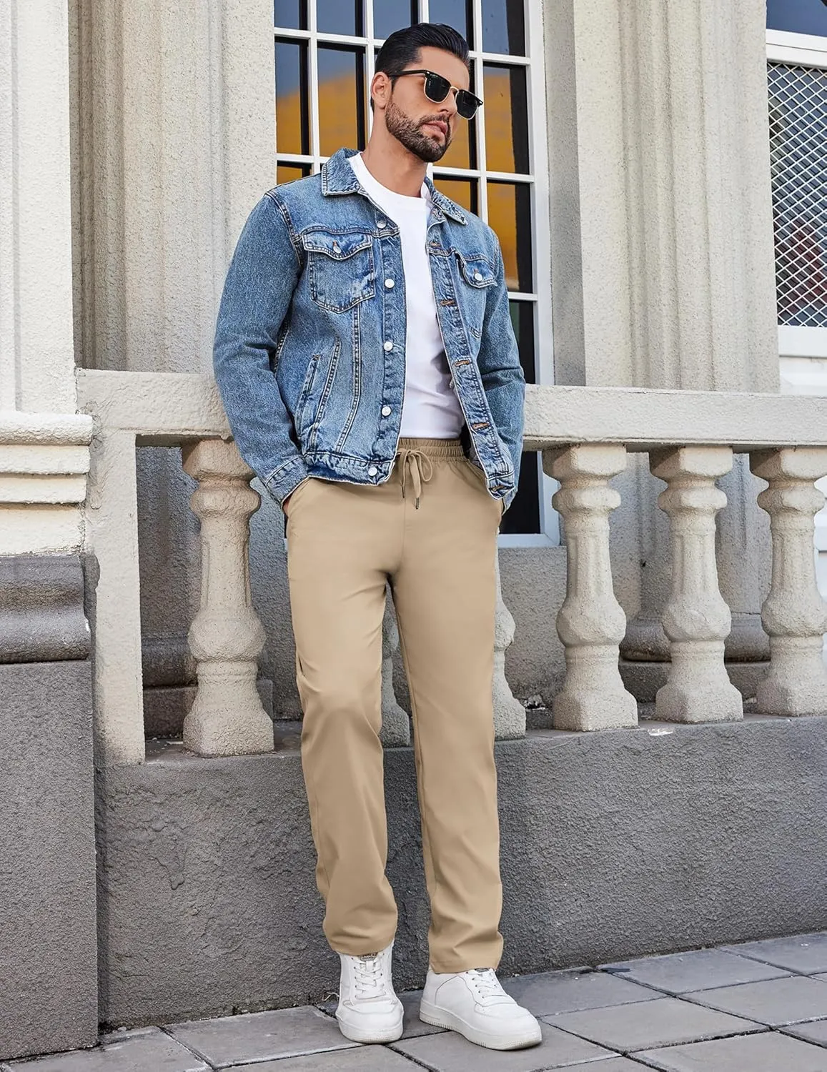 COOFANDY Mens Casual Pants Elastic Waist Chino Pants Lightweight Drawstring Pants with Pockets