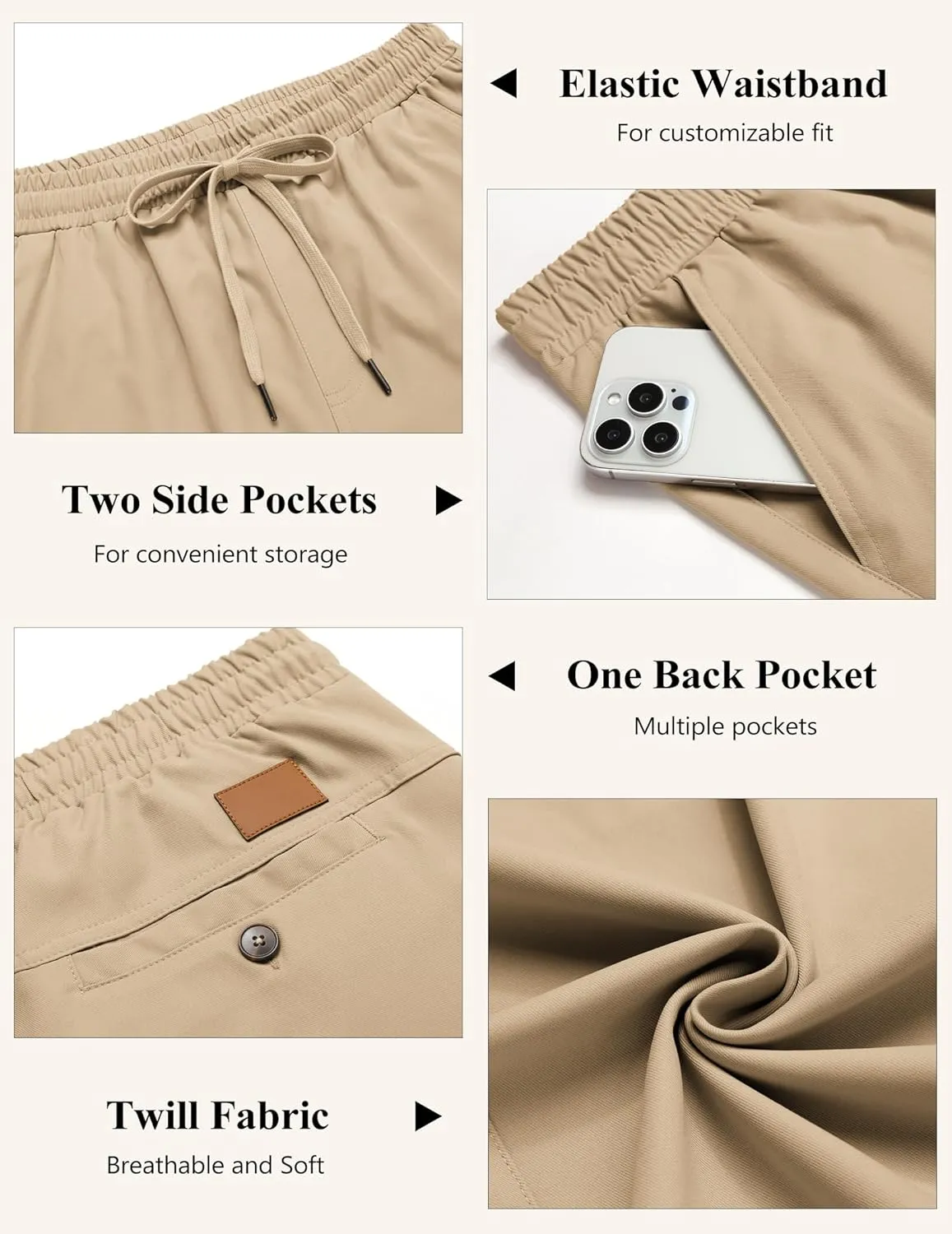 COOFANDY Mens Casual Pants Elastic Waist Chino Pants Lightweight Drawstring Pants with Pockets
