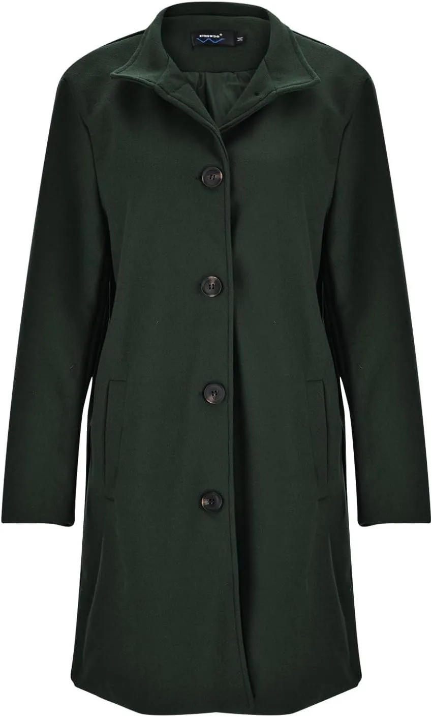 cooki Trench Coat for Women Faux Wool Single Breasted Pea Coat Mid Length Oversized Loose Long Dress Coat Fleece Jacket