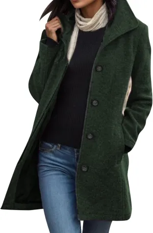 cooki Trench Coat for Women Faux Wool Single Breasted Pea Coat Mid Length Oversized Loose Long Dress Coat Fleece Jacket
