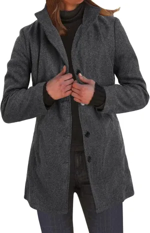cooki Winter Coats for Women Lapel Single Breasted Pea Coats Women's Wool Blend Trench Coats Casual Button Down Jackets