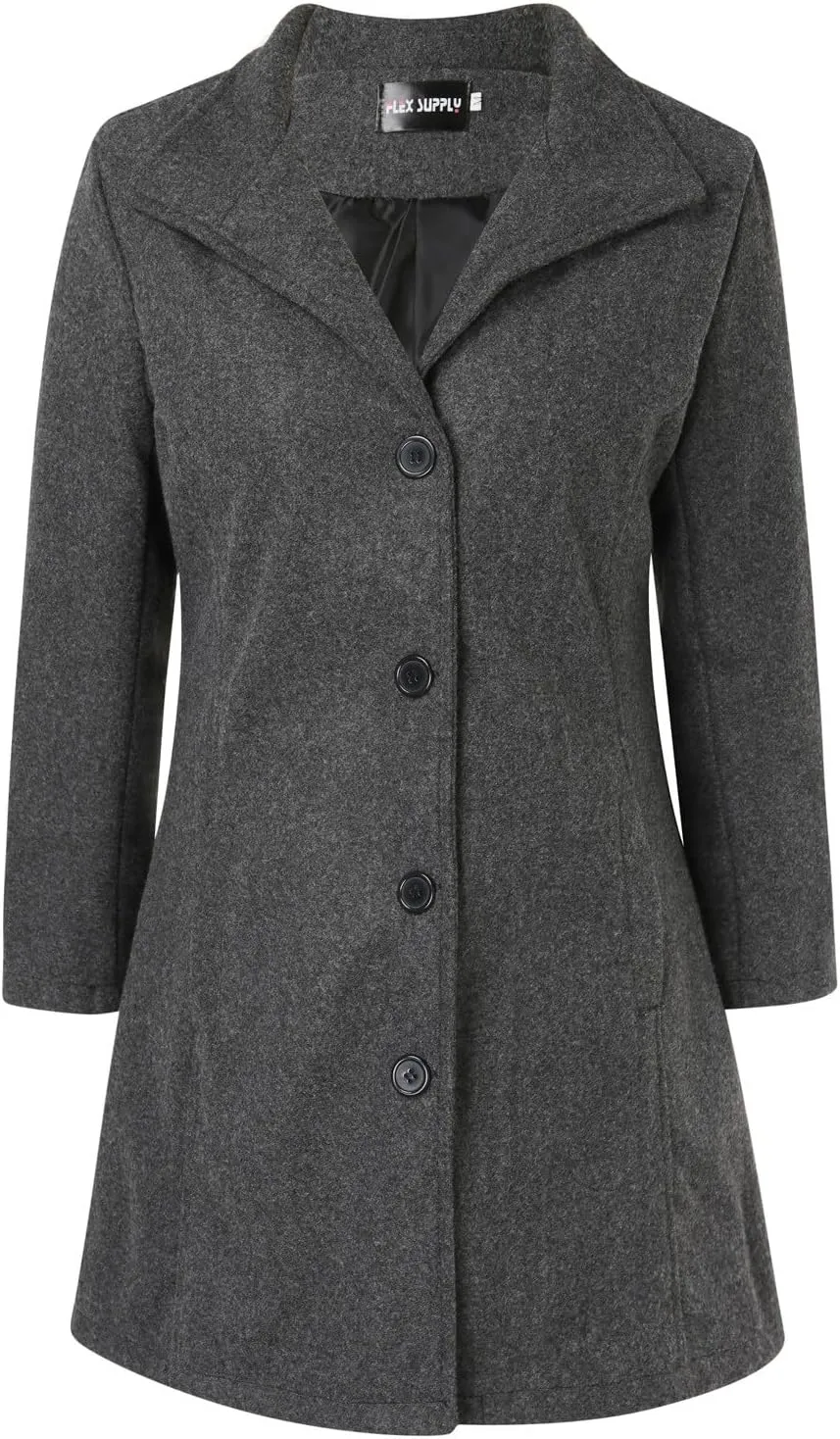 cooki Winter Coats for Women Lapel Single Breasted Pea Coats Women's Wool Blend Trench Coats Casual Button Down Jackets