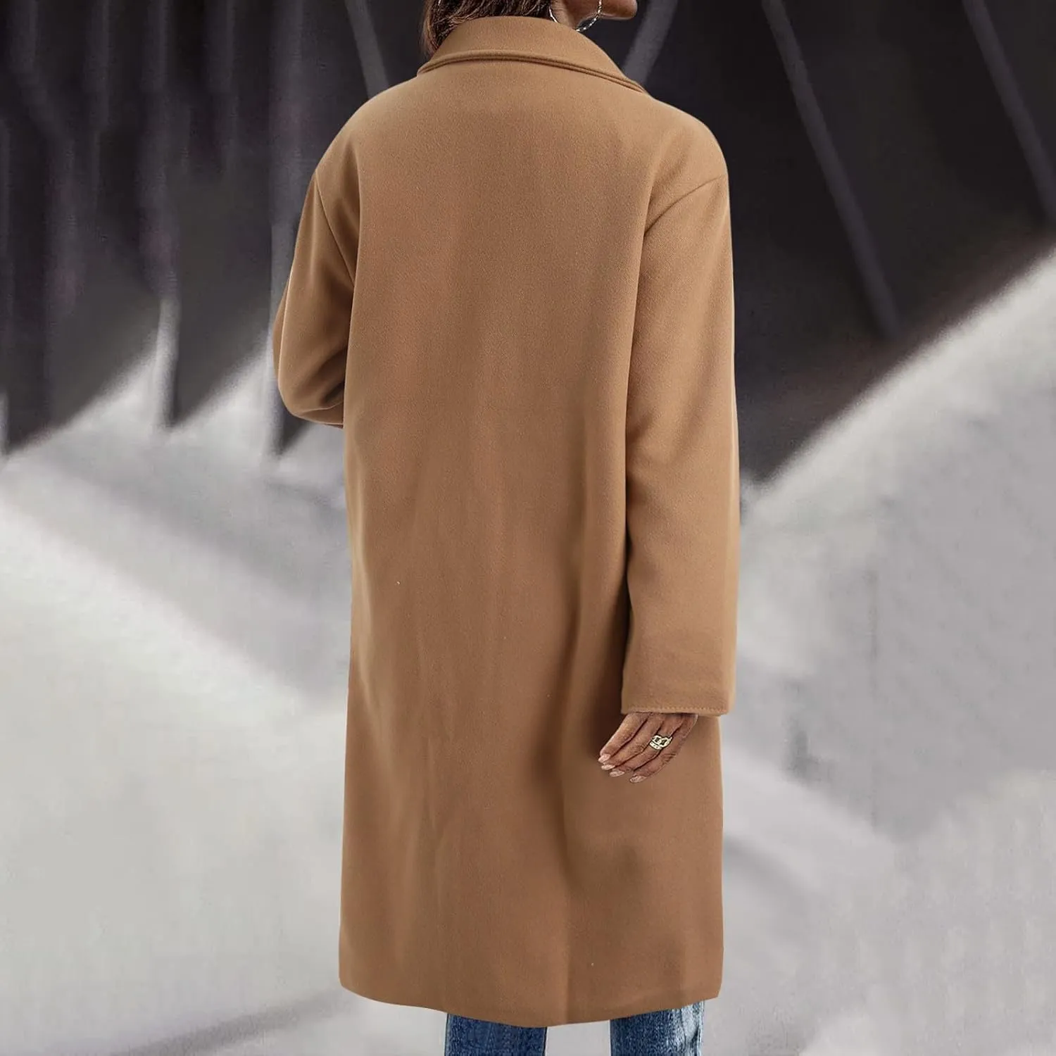 cooki Womens Coats Winter Long Loose Wool Blend Trench Coats Warm Pea Coat Plus Size Long Jackets Double Breasted Coats