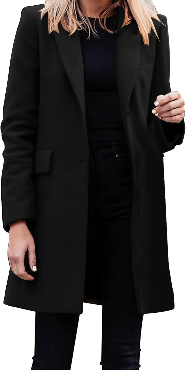 cooki Womens Coats Winter Wool Blend Trench Coats Lapel Pea Coat Plus Size Long Jackets Double Breasted Peacoats Overcoat