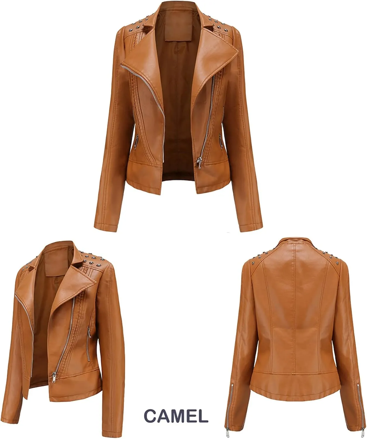 cooki Women's Fashion Slim Fit Zip up Faux Leather Biker Jacket Faux Leather Moto Jacket Casual Short PU Biker Coats