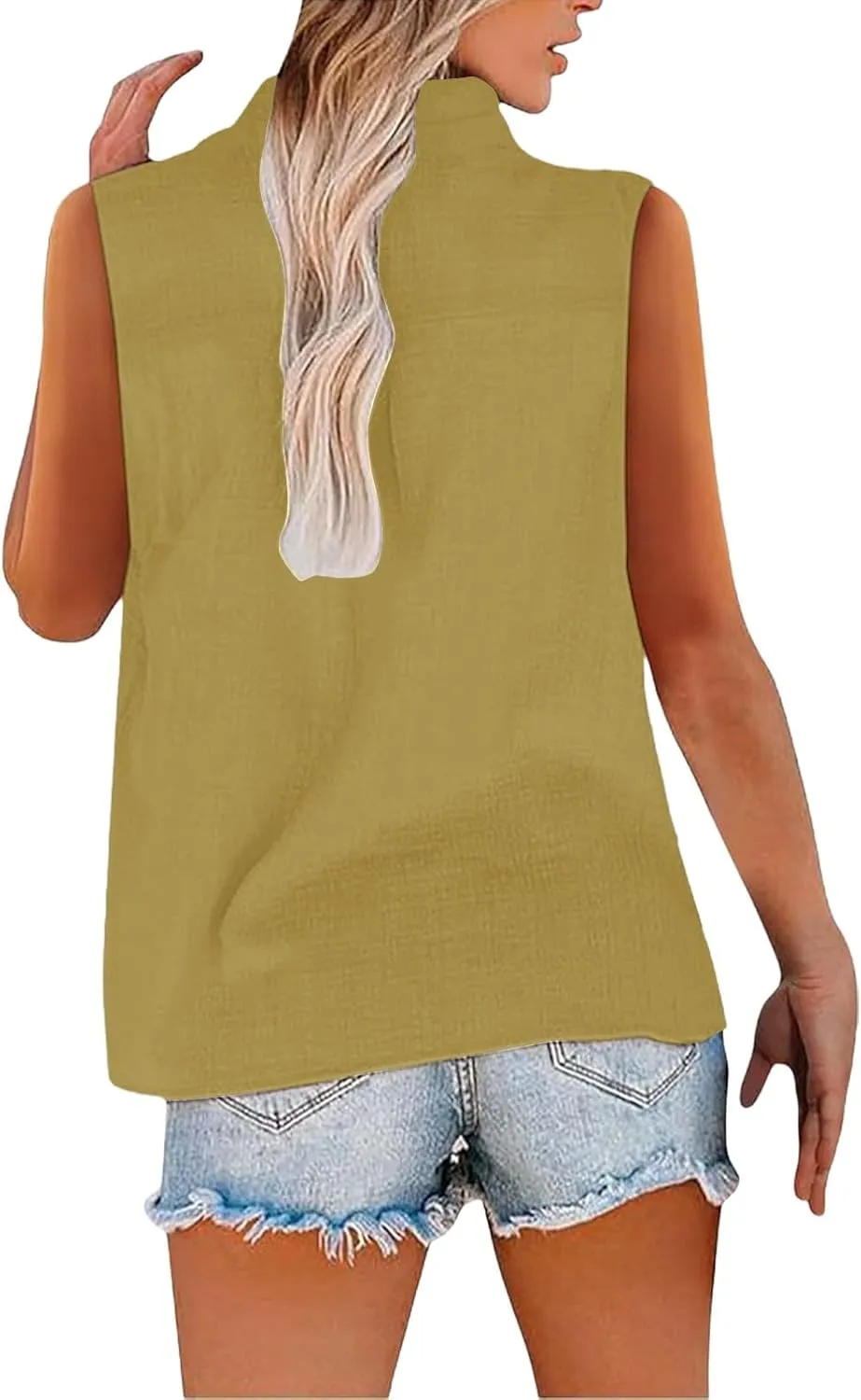 Cotton Linen Shirts for Women Sleeveless Collared Tops Oversized Button Up Blouses Work Shirts Casual Summer Tshirt