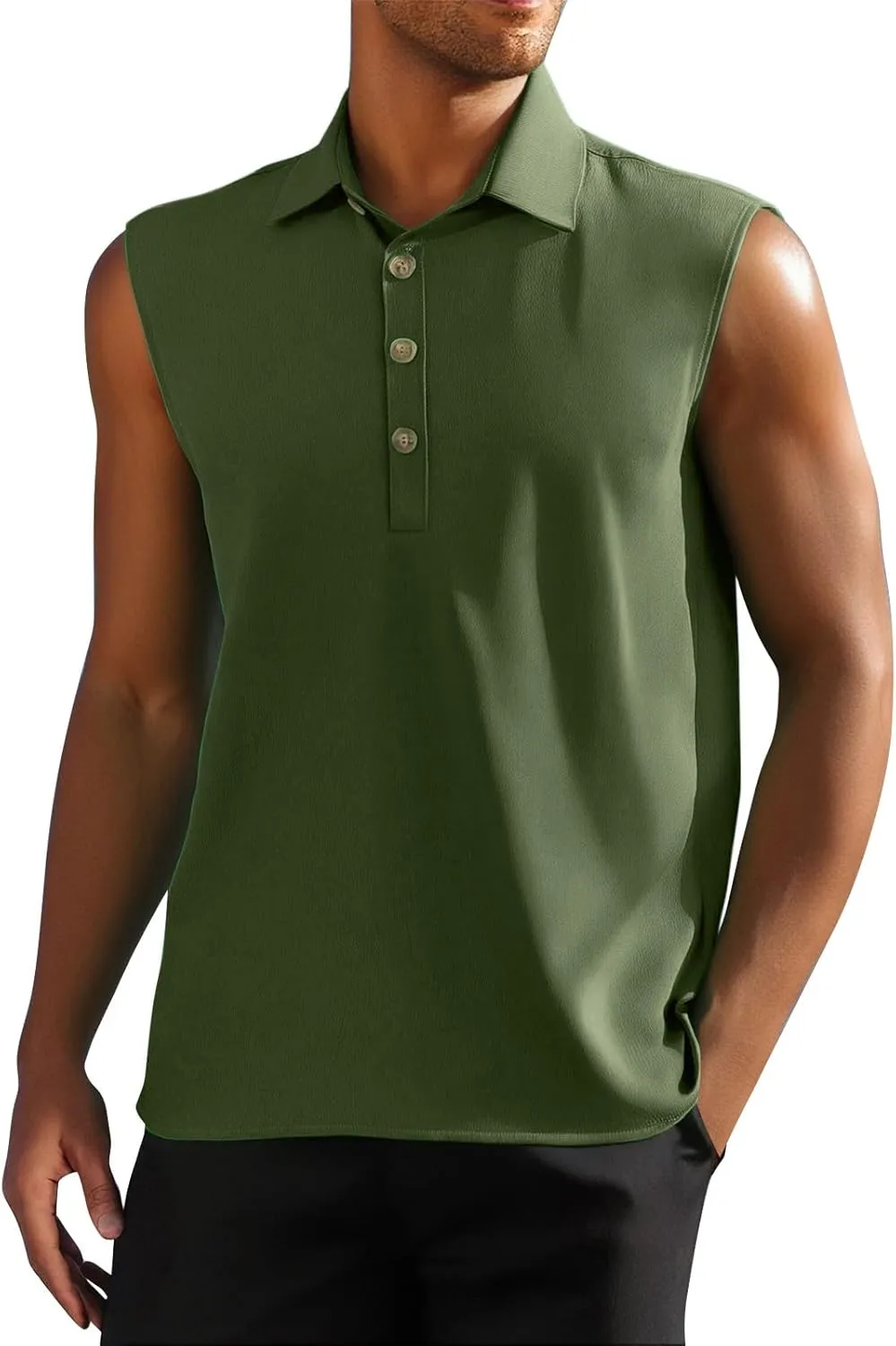 Cotton Linen Sleeveless Beach Shirts for Men Summer Casual Solid Polo Tank Top Spread Collar Button Down