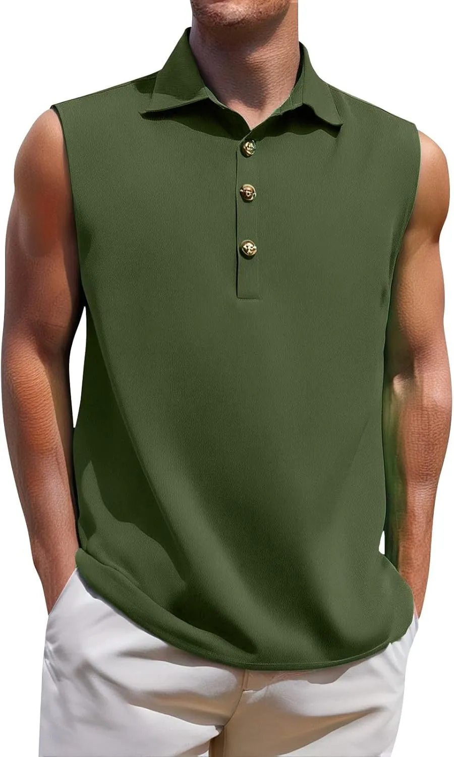 Cotton Linen Sleeveless Beach Shirts for Men Summer Casual Solid Polo Tank Top Spread Collar Button Down