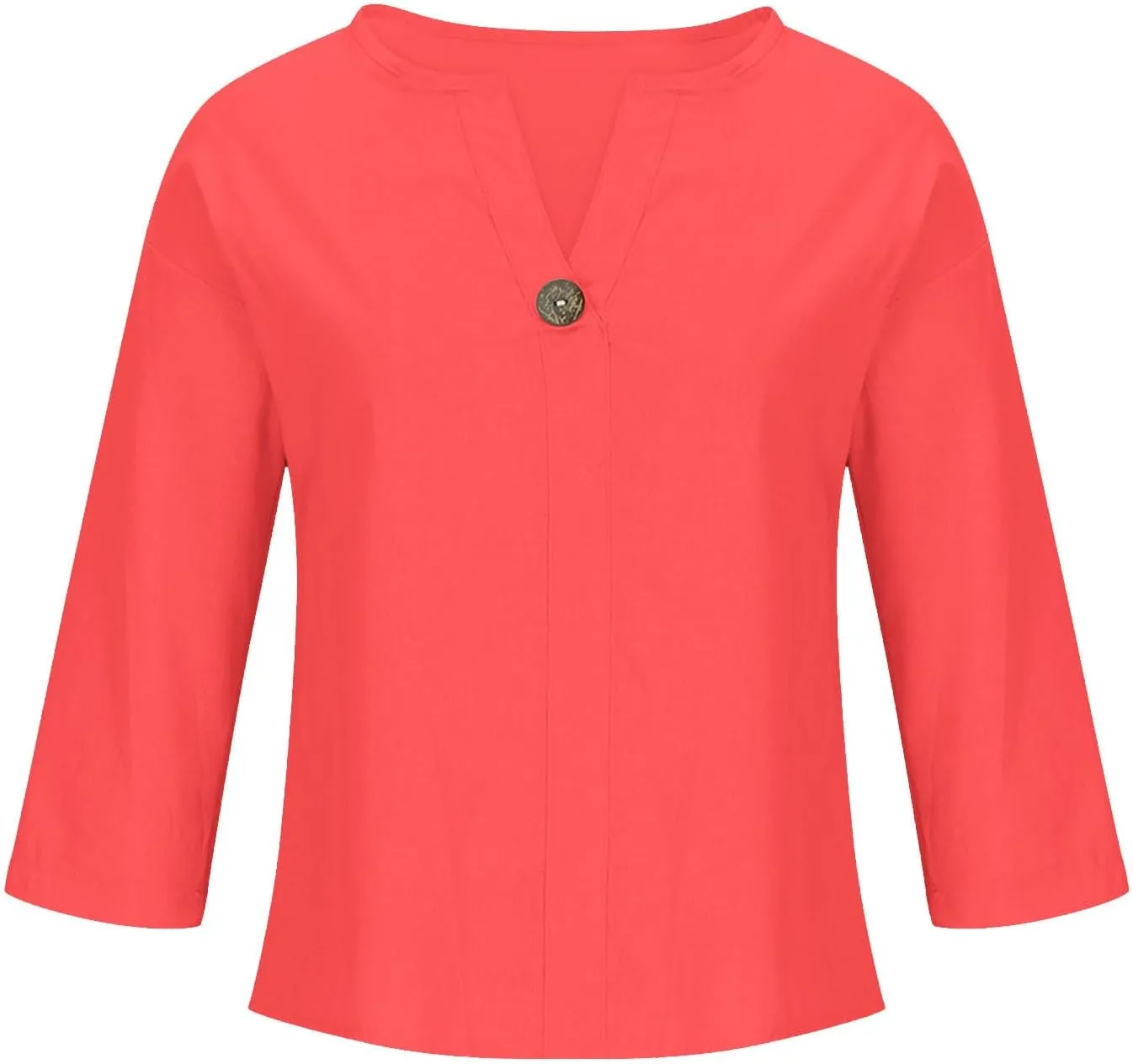 Cotton Linen T Shirt for Women Plus Size Button Up Fashion Casual Blouse Top 3/4 Sleeve 2025 Summer Boho Tunic Shirts