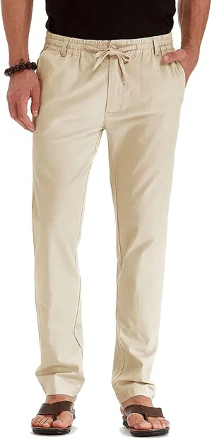 Cotton Men's Casual Elastic Waist Drawstring Straight Leg Comfortable Lounge Daily Summer Beachwear Relaxed Bottoms