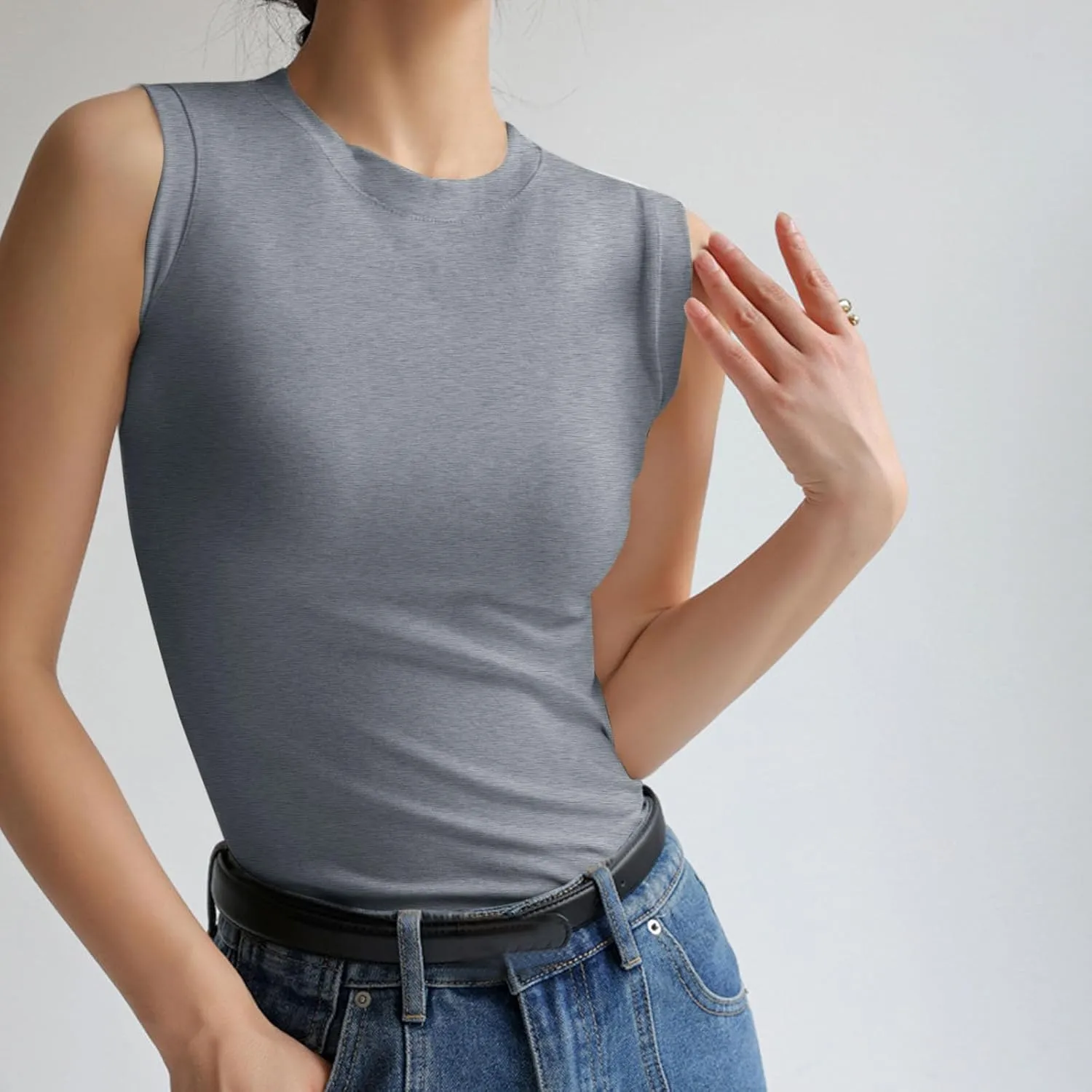 Cotton Tank Tops for Women Summer Sleeveless Crew Neck Solid Color Shirt Casual Basic Solid Color Slim Fitted Blouse