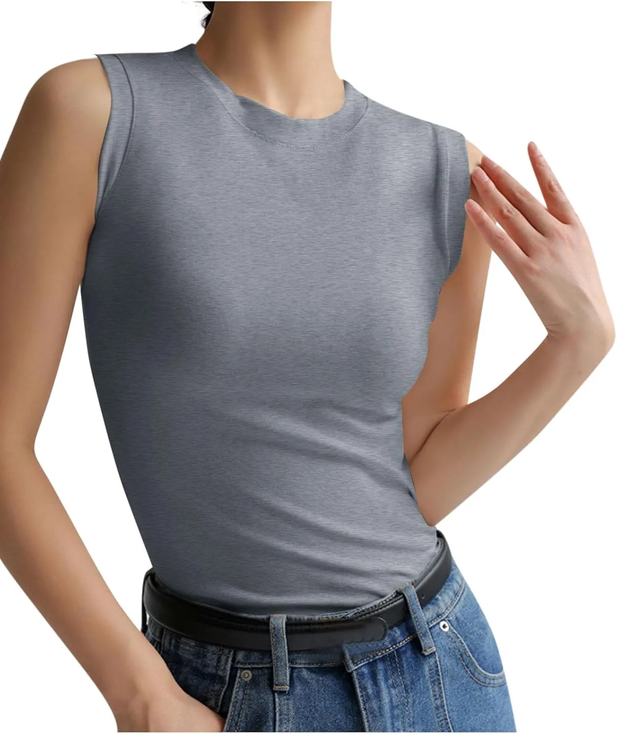 Cotton Tank Tops for Women Summer Sleeveless Crew Neck Solid Color Shirt Casual Basic Solid Color Slim Fitted Blouse