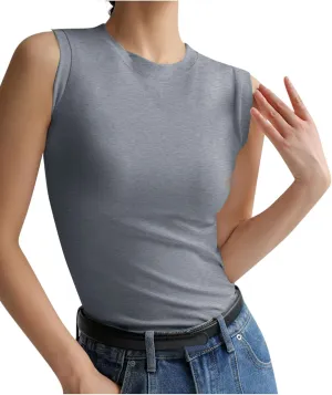 Cotton Tank Tops for Women Summer Sleeveless Crew Neck Solid Color Shirt Casual Basic Solid Color Slim Fitted Blouse
