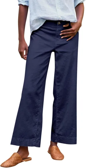 Cropped Linen Pants Women Elastic Waist Teacher Pants Lightweight Summer Comfy Capri Work Pants Loose Ankle Pants