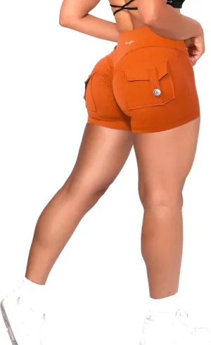 Danysu Women Pocket Shorts Cross High Waist Scrunch Butt Booty Workout Lifting Athletic Gym Bottoms