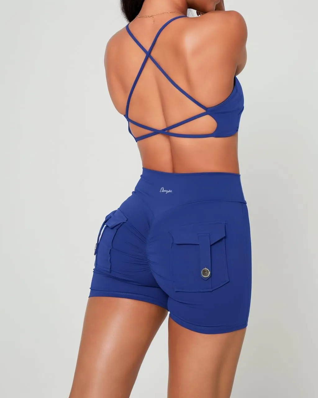 Danysu Women Pocket Shorts Cross High Waist Scrunch Butt Booty Workout Lifting Athletic Gym Bottoms