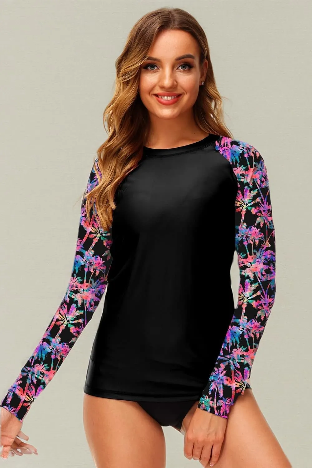 Deerose Women UPF 50  Rash Guard Printed Swim Shirts Surf Swimwear Top