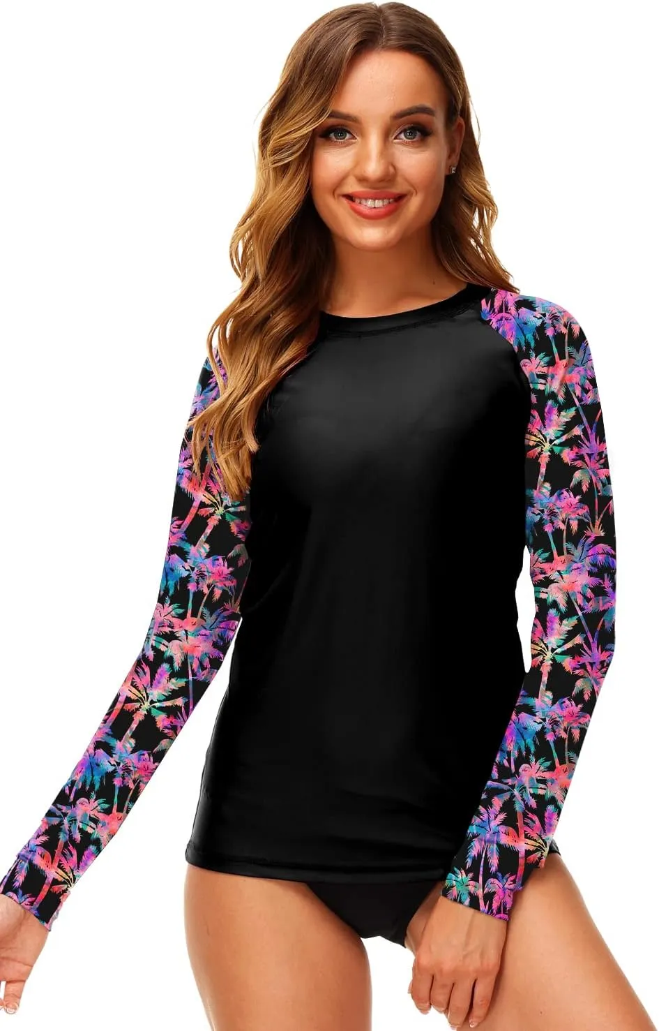Deerose Women UPF 50  Rash Guard Printed Swim Shirts Surf Swimwear Top