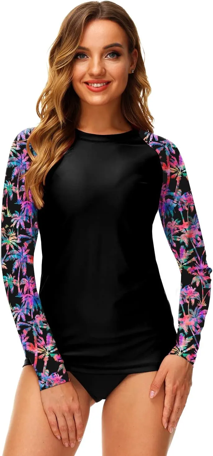 Deerose Women UPF 50  Rash Guard Printed Swim Shirts Surf Swimwear Top