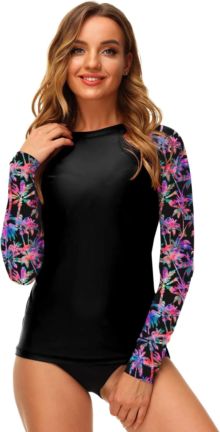 Deerose Women UPF 50  Rash Guard Printed Swim Shirts Surf Swimwear Top