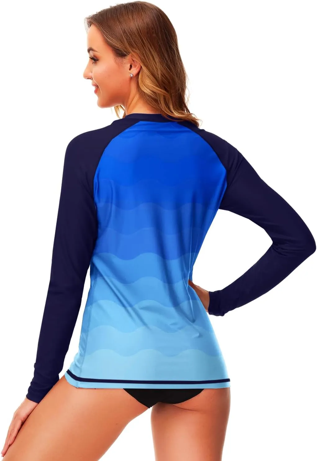 Deerose Womens Gradient Rash Guard UPF 50  Swim Shirts Surfing Top with Thumb Hole