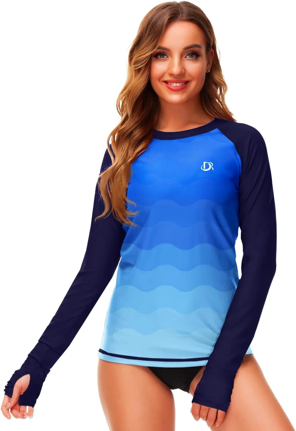 Deerose Womens Gradient Rash Guard UPF 50  Swim Shirts Surfing Top with Thumb Hole