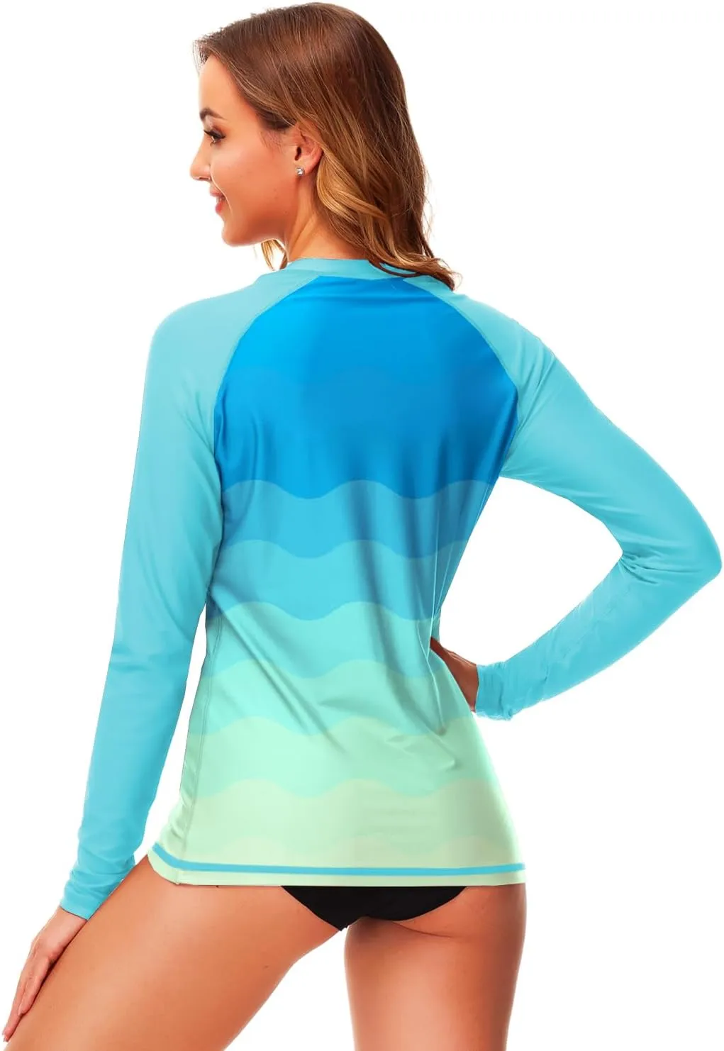 Deerose Womens Gradient Rash Guard UPF 50  Swim Shirts Surfing Top with Thumb Hole